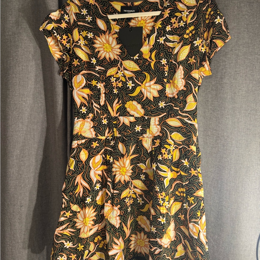The Kooples Black and Yellow Floral Mini Dress